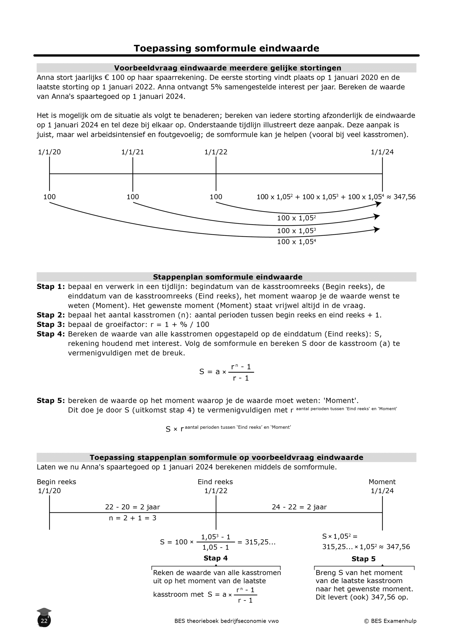 Bedrijfseoconomie theorieboek vwo inkijkbladzijde Toepassing somformule eindwaarde stappenplan somformule eindwaarde S