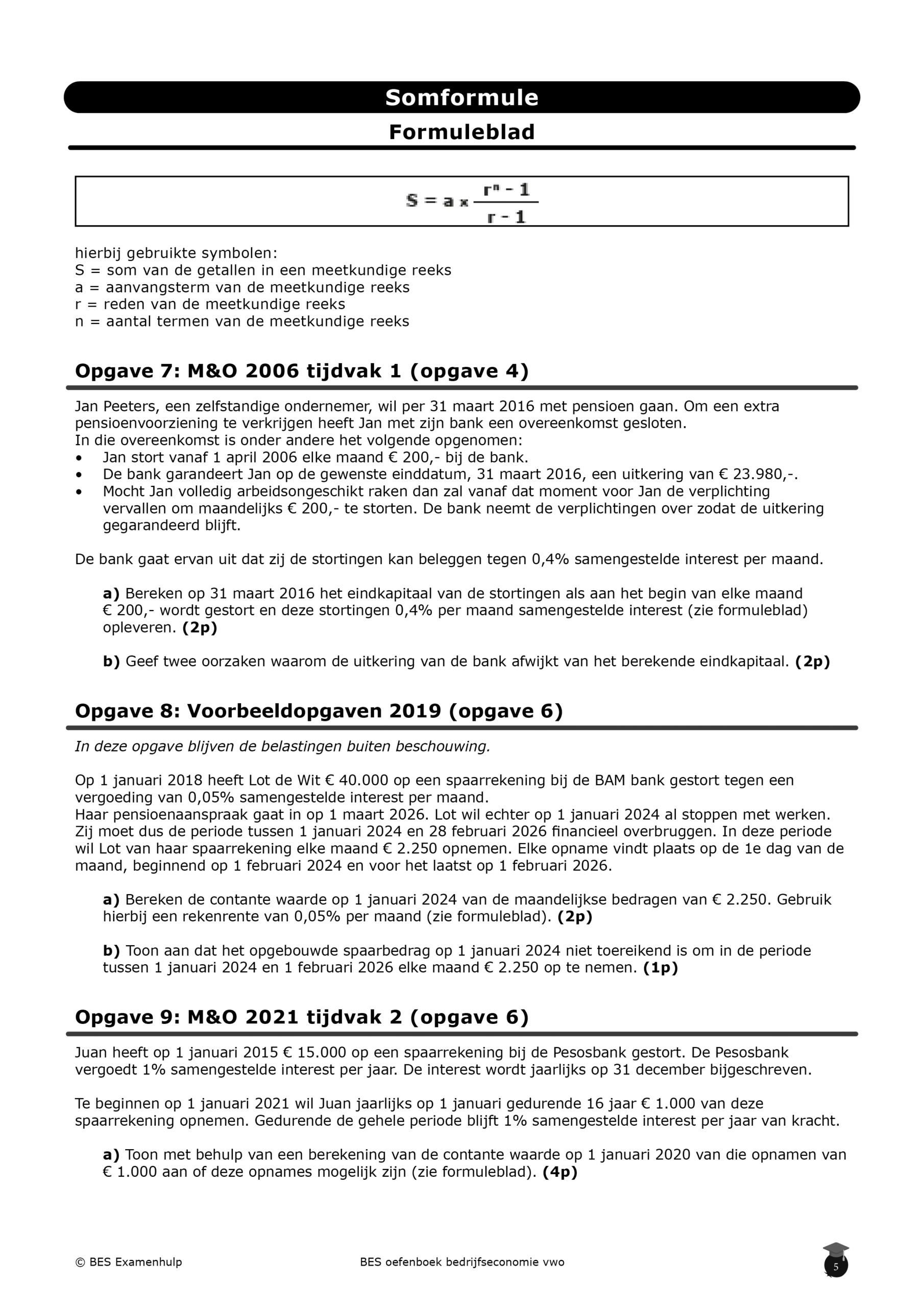Bedrijfseconomie vwo oefenboek inkijkpagina1 Oefenen met examenvragen over de somformule