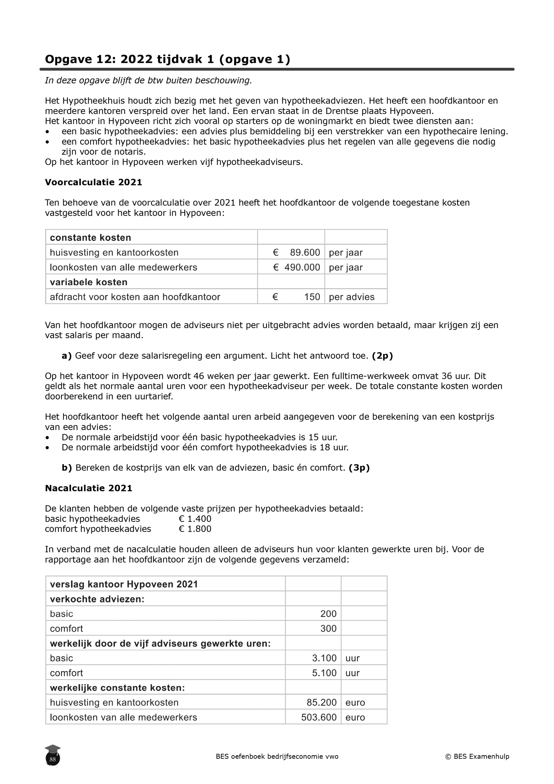 Bedrijfseconomie vwo oefenboek inkijkpagina3 Voorcalculatie en nacalculatie oefenen uit oude examenvragen