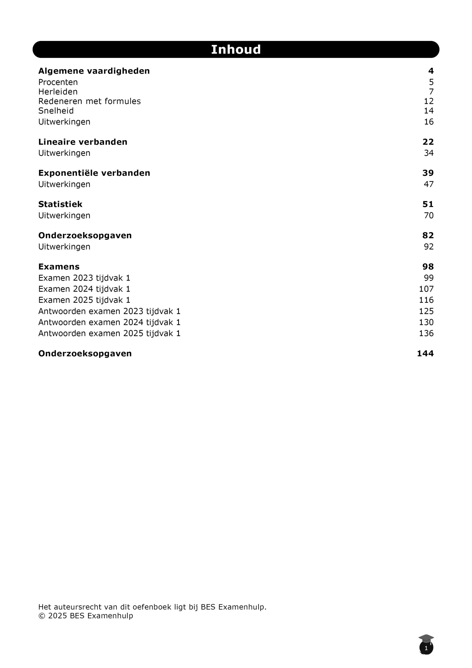 Wiskunde A havo oefenboek inzagebladzijde Inhoudsopgave van het oefenboek wiskunde A havo