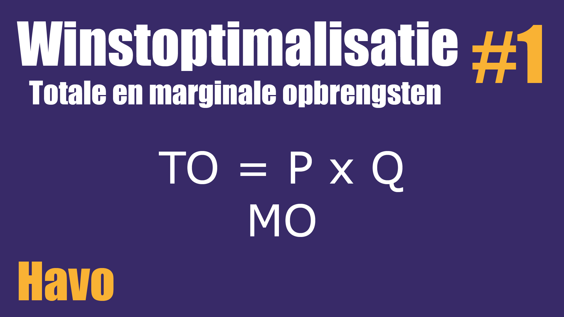 Totale opbrengsten marginale opbrengsten TO GO P MO